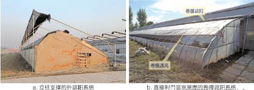 图3.中国传统日光温室外遮阳的设置方法