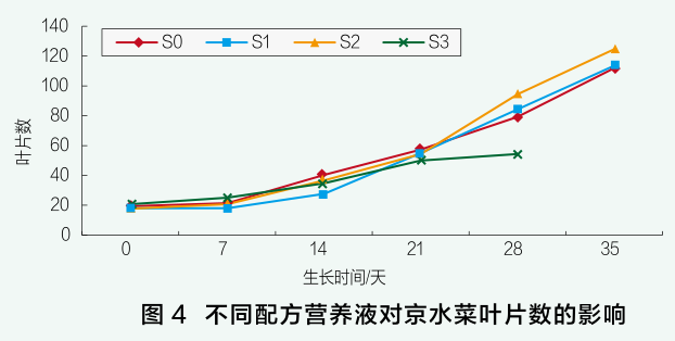 图4 不同配方营养液对京水菜叶片数的影响