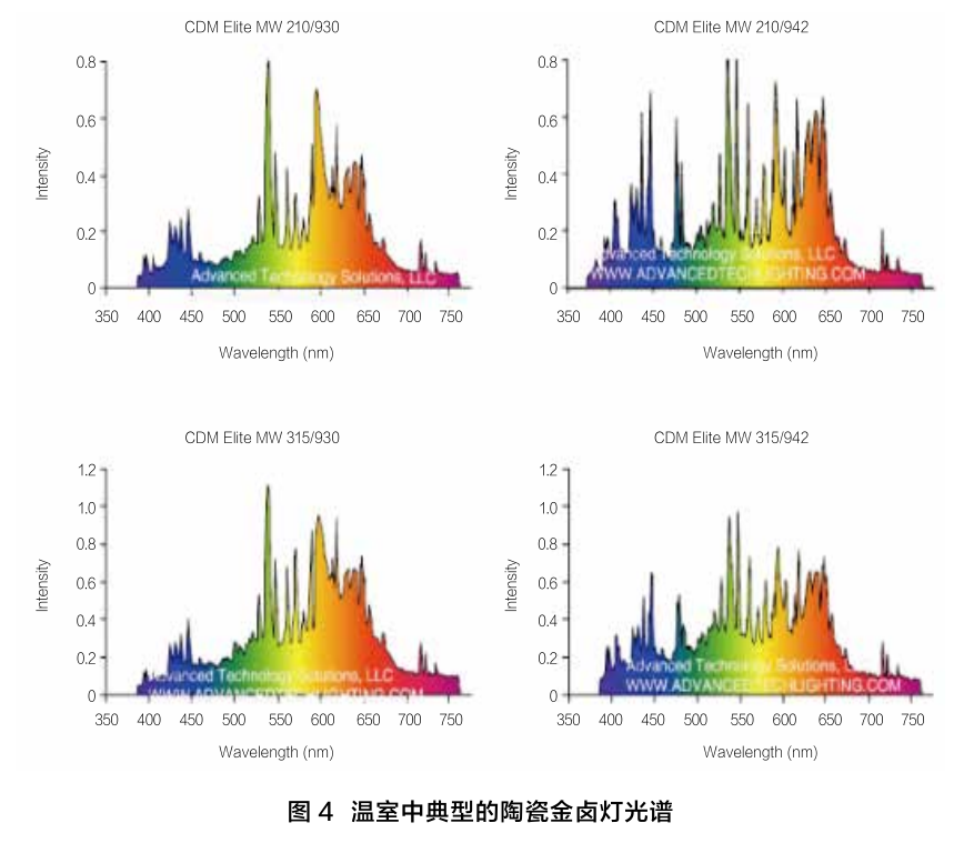 图4 温室中典型的陶瓷金卤灯光谱